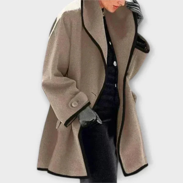 Women's contrast trim tailored trench coat khaki