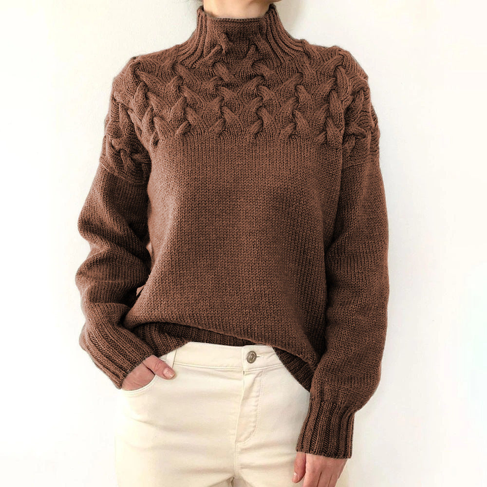 Women's brown fine knit turtleneck sweater