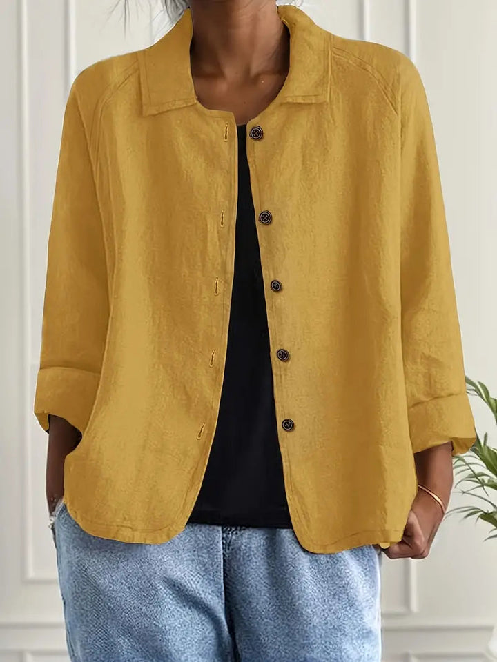 Cotton linen shirt cardigan in yellow