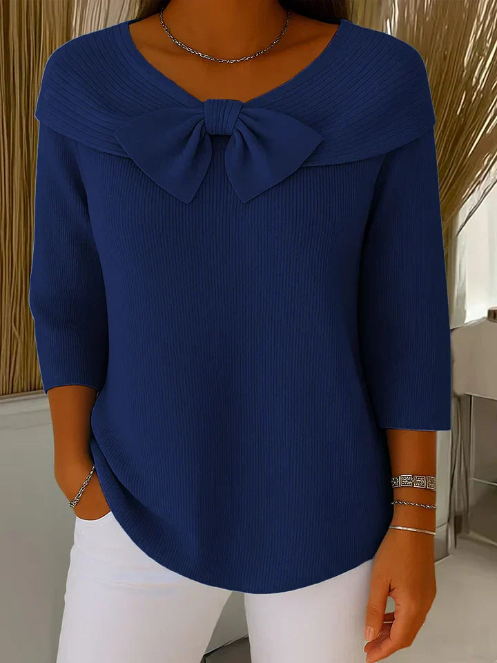 Dark blue bow knit sweater