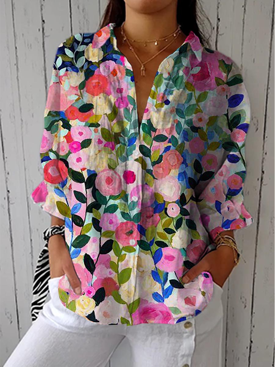Women's canvas bloom floral blouse