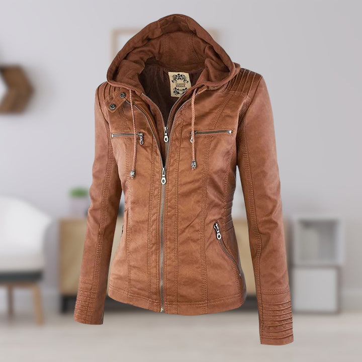 Women's thermal lined jacket with detachable hood in khaki