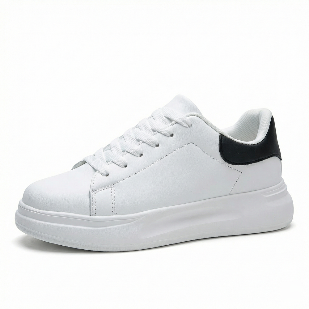 Women's clean minimal low top court sneakers in white and black