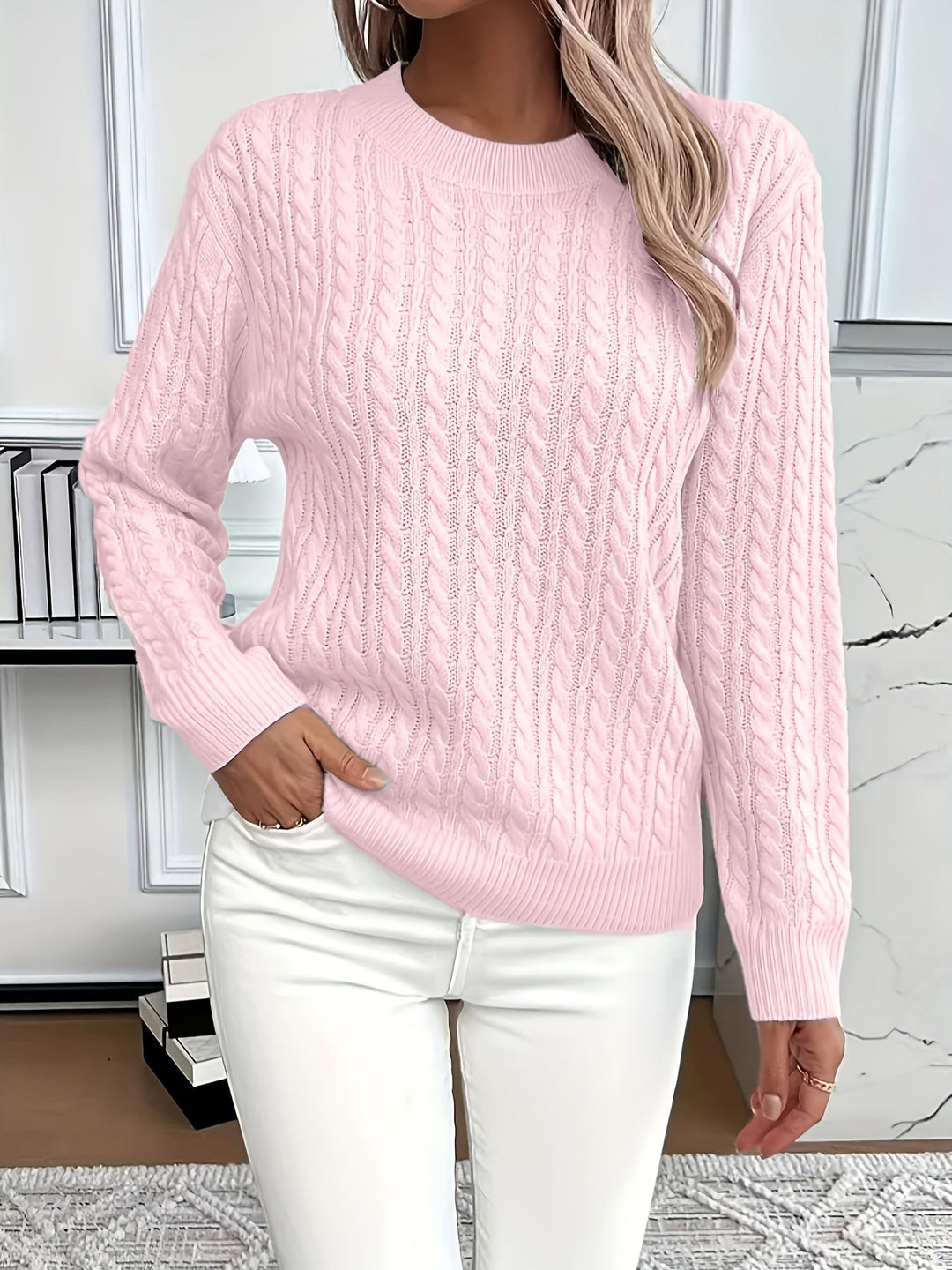 Women's Pink Cable Knit Sweater