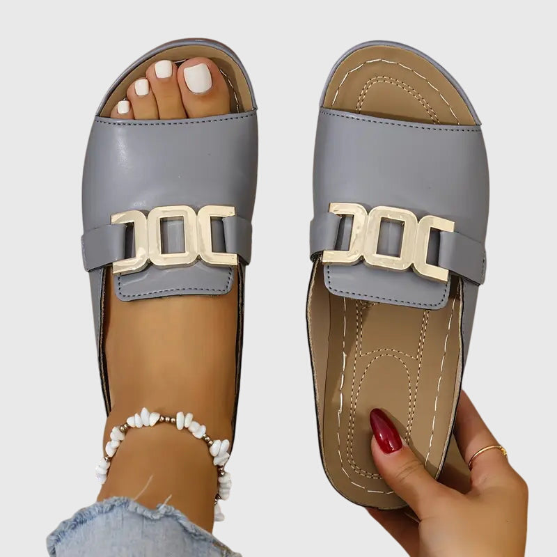 Orthopedic Gold-Buckle Sandals - Gray
