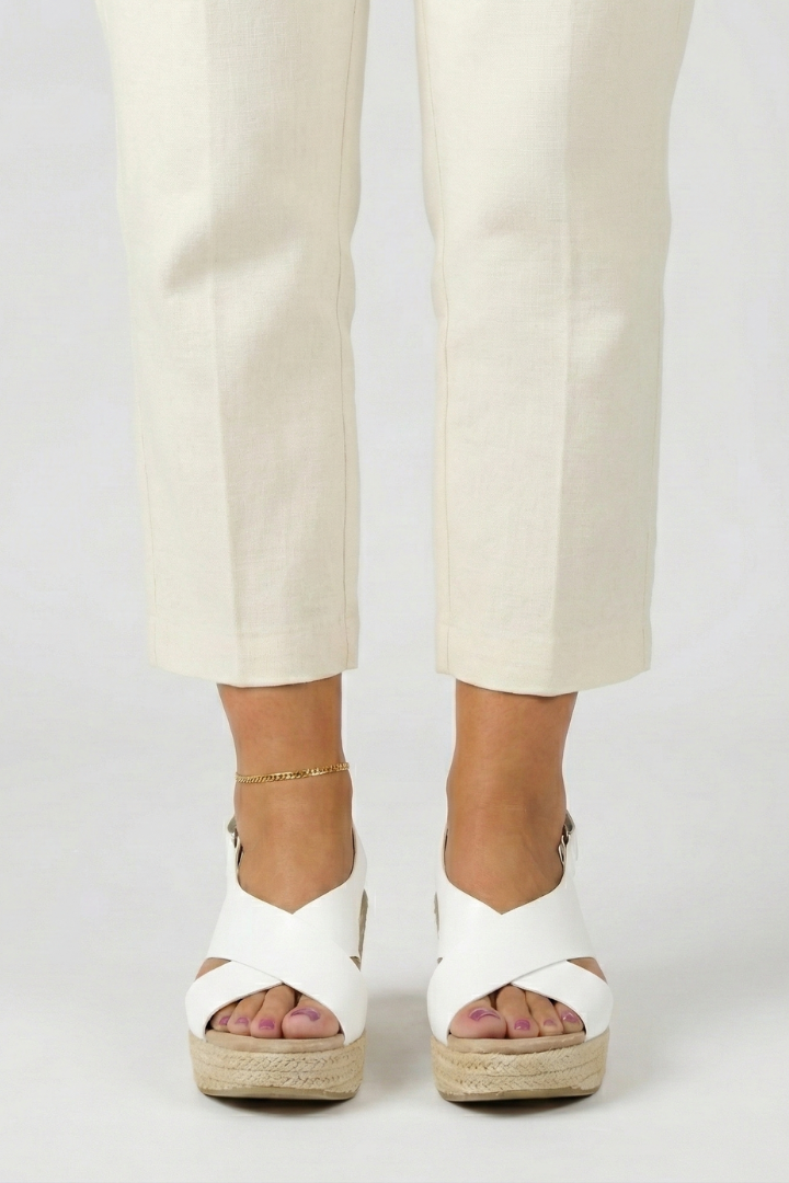 White woven wedge crossover slingback sandals for women