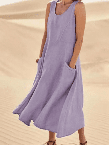 Sleeveless swing midi dress with pockets in purple