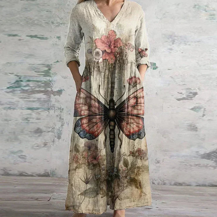 Elegant retro maxi dress in beige
