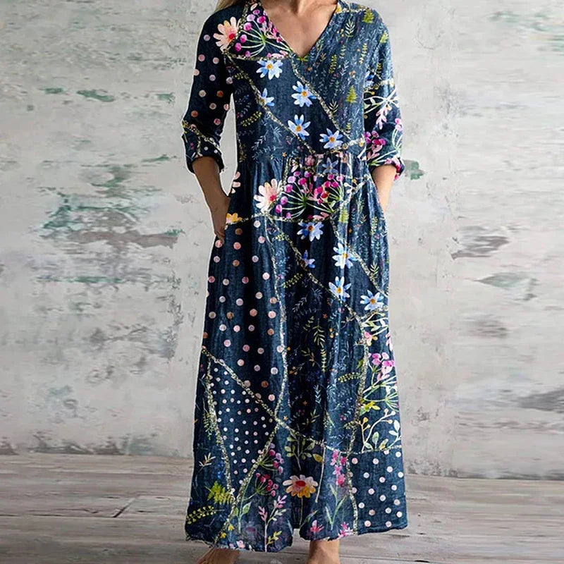 Elegant retro maxi dress in navy blue