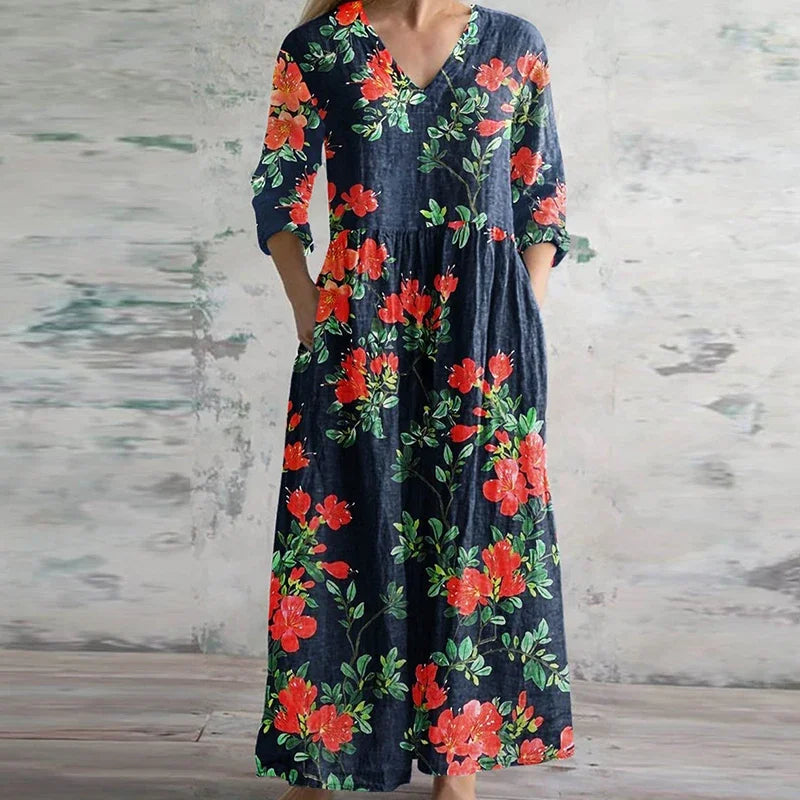 Elegant retro maxi dress in red