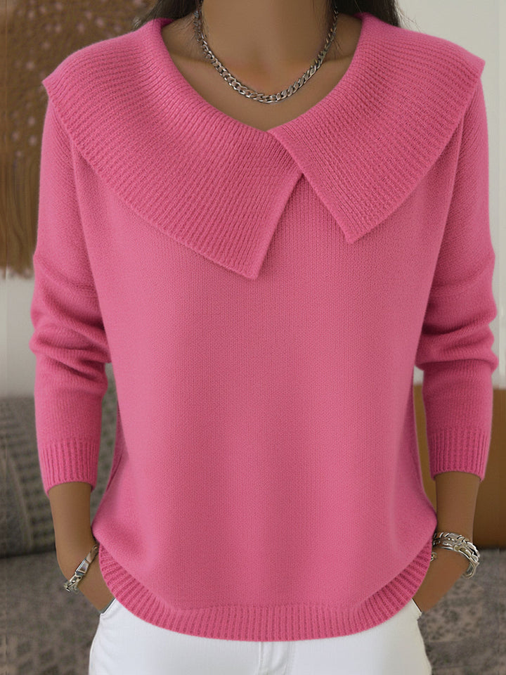 Women's pleated collar wool blend sweater