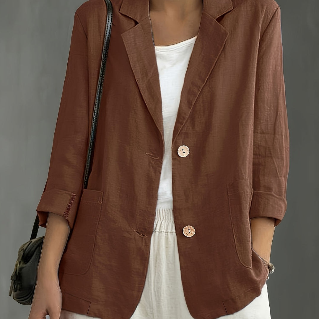 Tailored Linen Blazer in coffee brown
