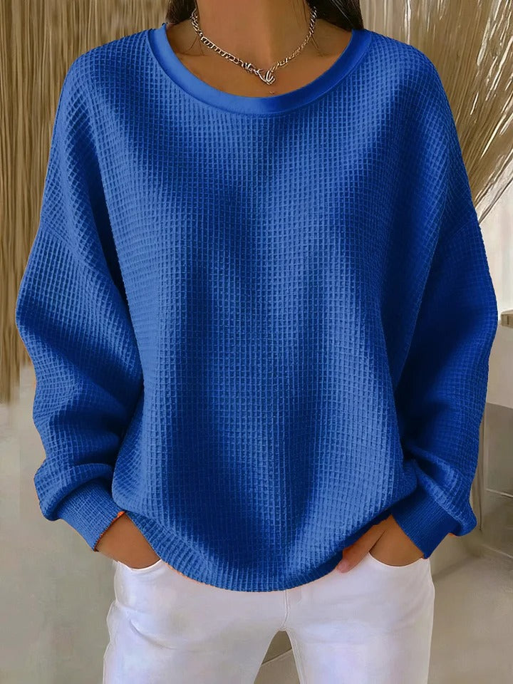 Women's blue waffle knit sweater