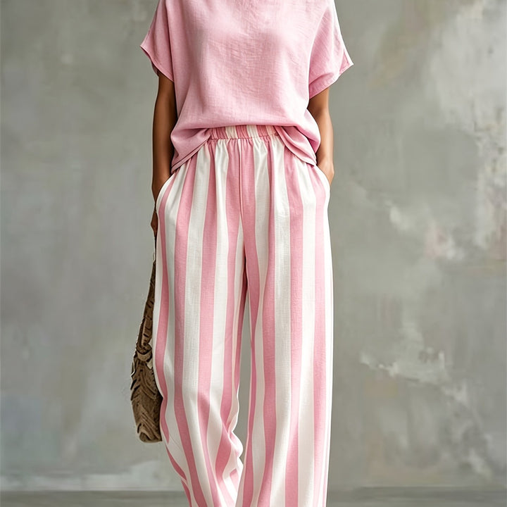 Striped Wide-Leg Two-Piece Set in Pink