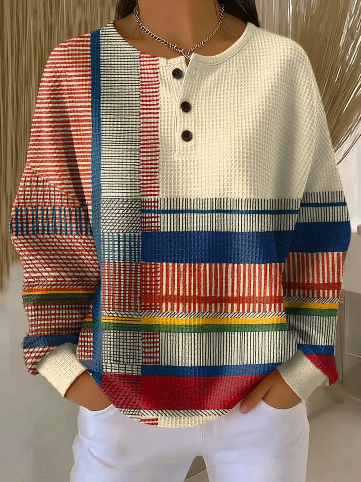 Women's colorblock waffle knit henley sweater in multicolor