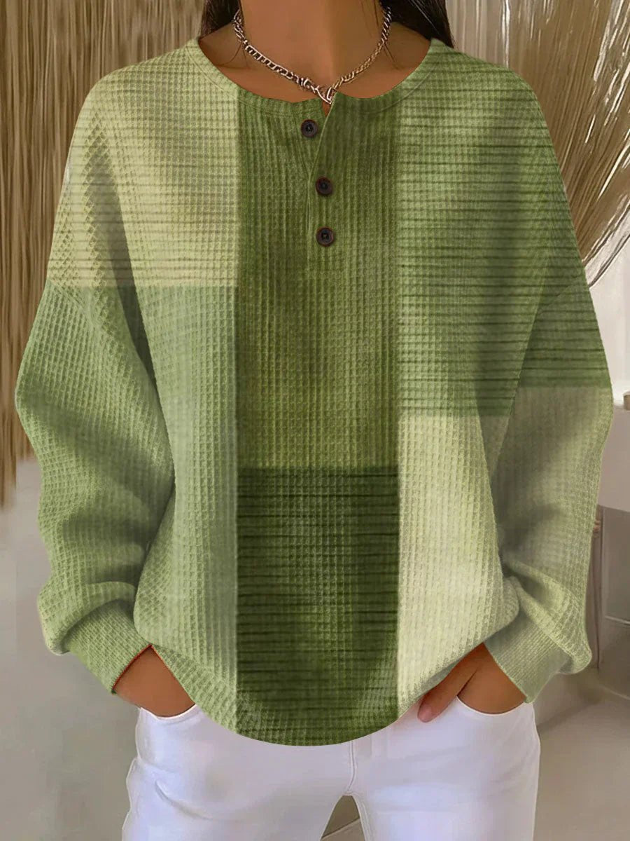Women's colorblock waffle knit henley sweater in green