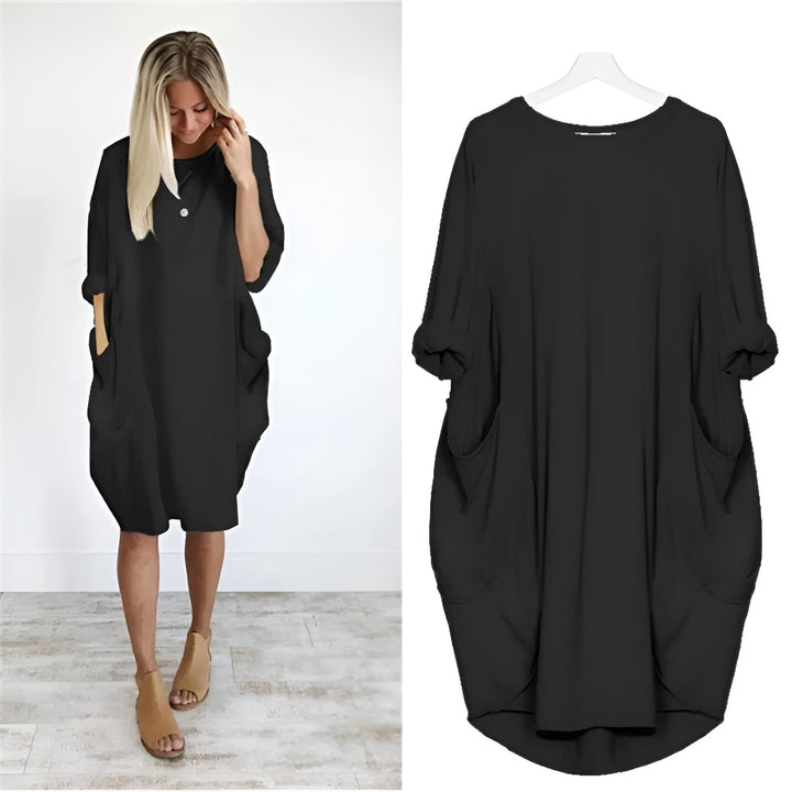 Elegant Pocket Day Dress - Black