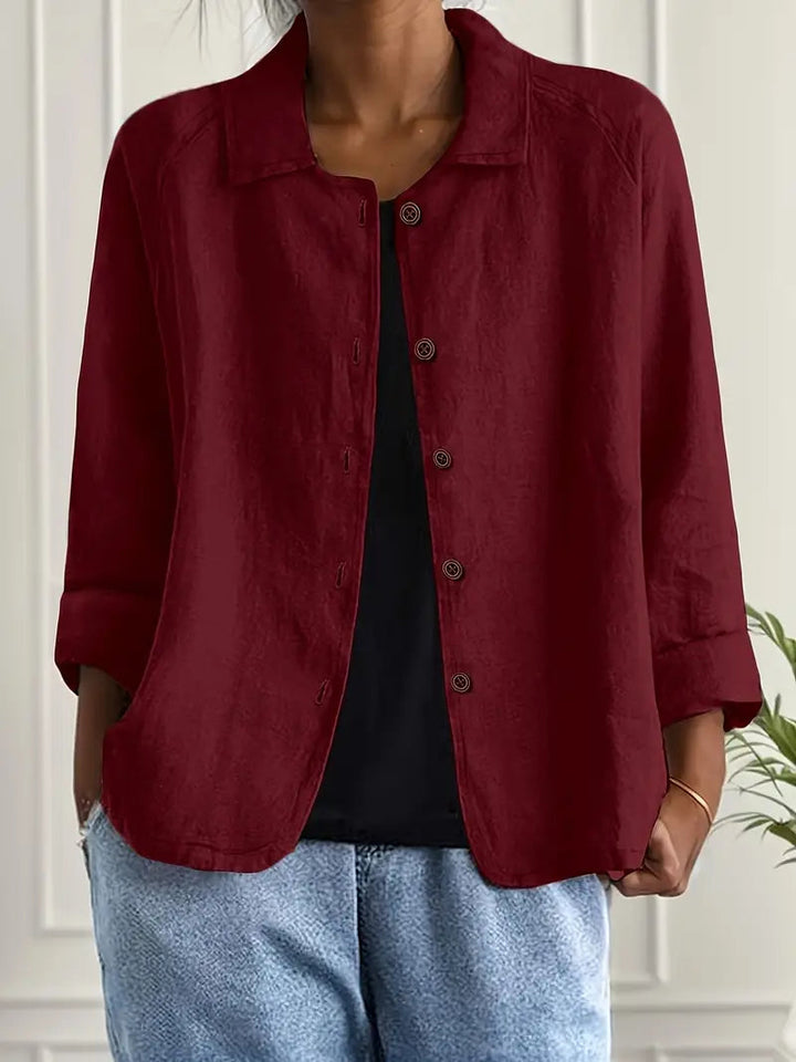 Cotton linen shirt cardigan in dark red