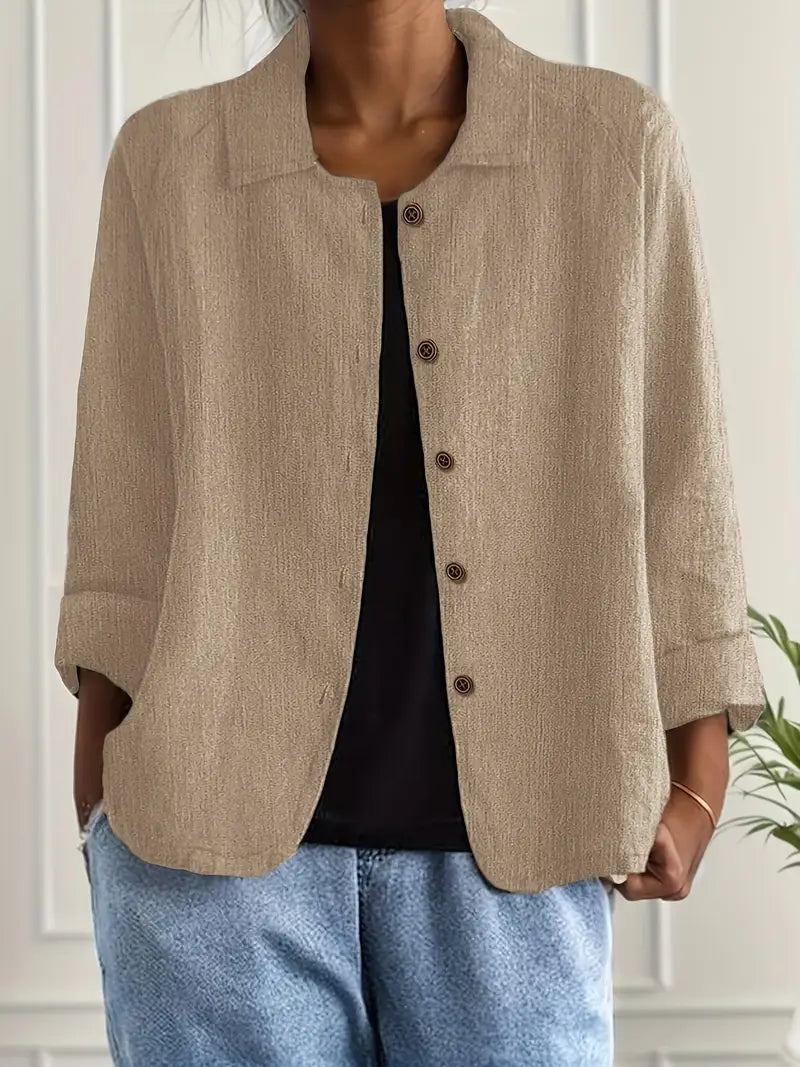 Cotton linen shirt cardigan in khaki