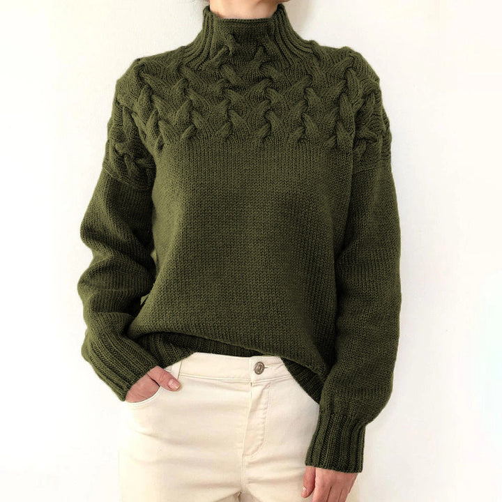 Women's dark green fine knit turtleneck sweater