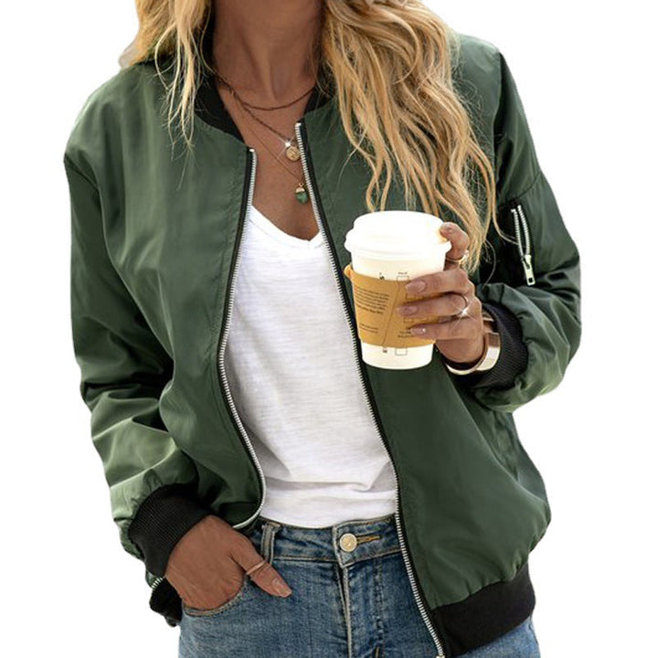 Classic zip-front bomber jacket army green