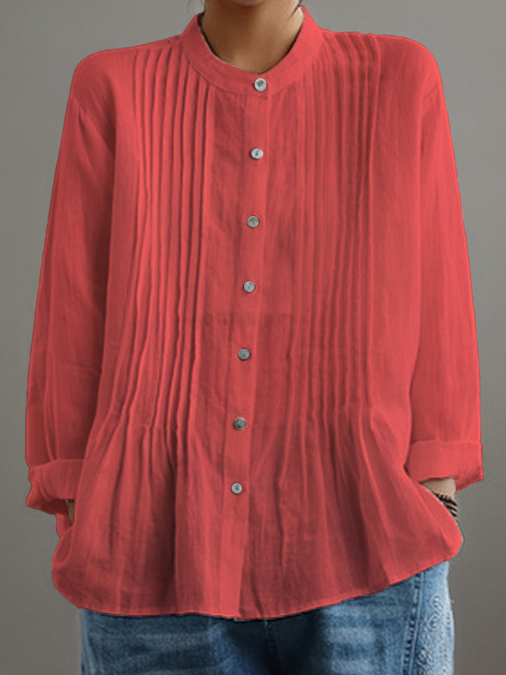 Cotton linen pleated shirt in red