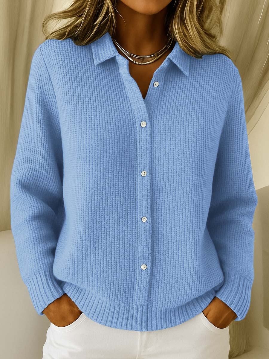 Classic Knitted Button Cardigan - Blue