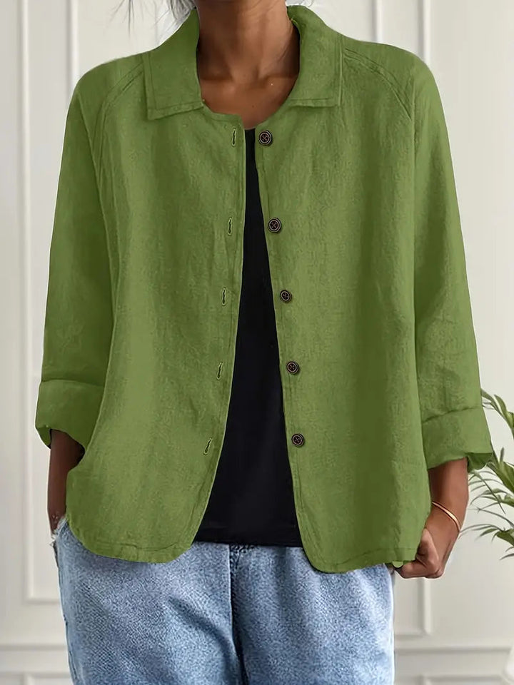 Cotton linen shirt cardigan in green