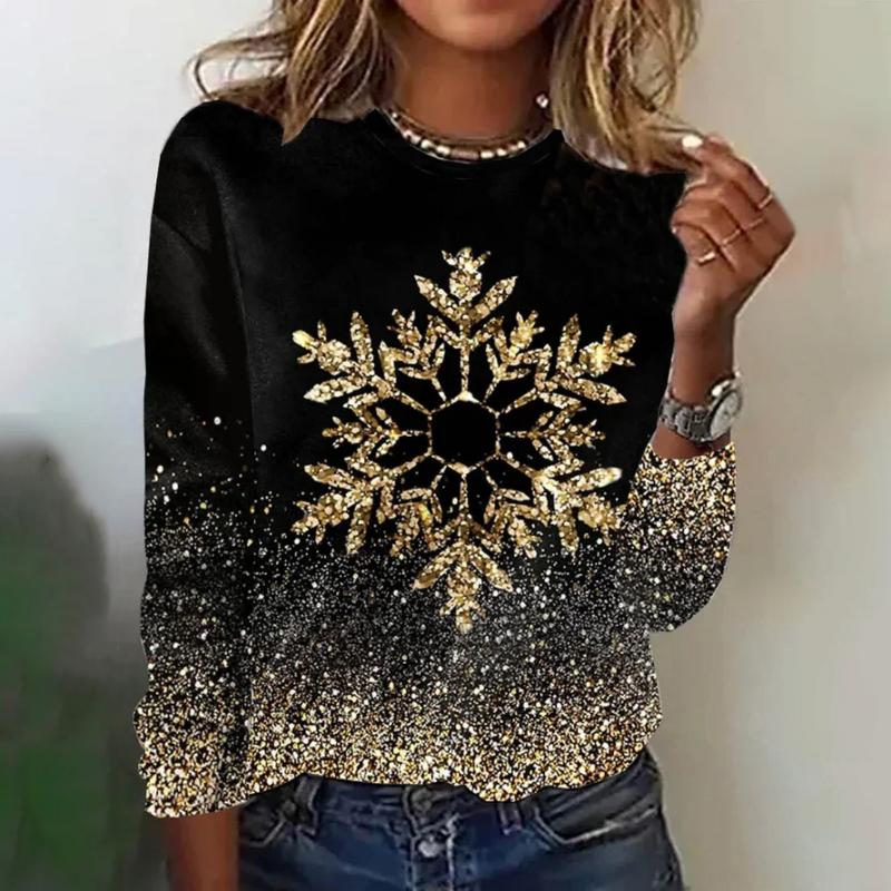 Women's sequin snowflake Christmas sweater in black