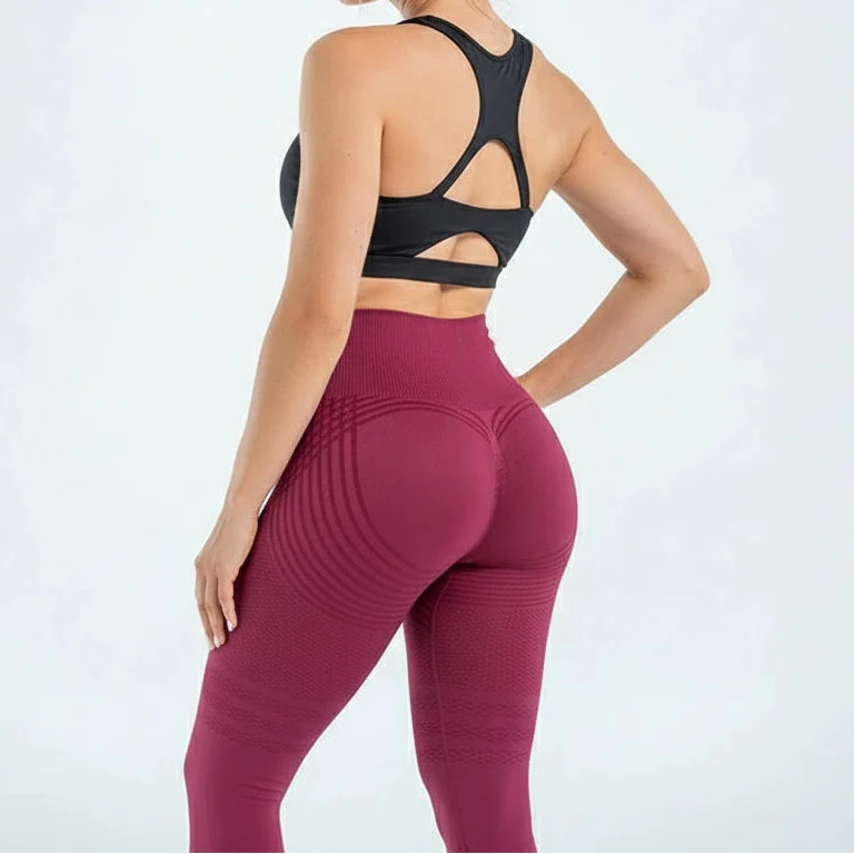 Women's high waist shaping leggings in burgundy
