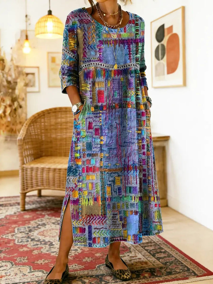Ethnic patchwork print dress in multicolour