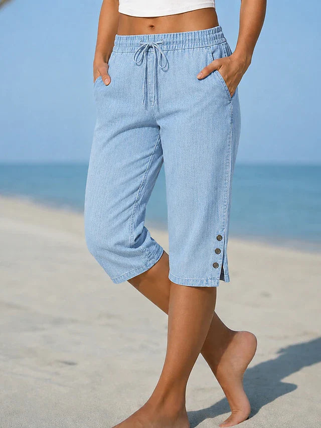 Women's calf length capri pants in light blue