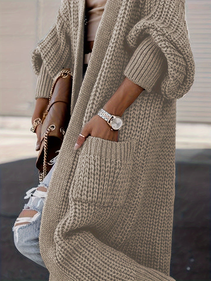 Women's Maxi Length Duster Cardigan with Pockets - Khaki