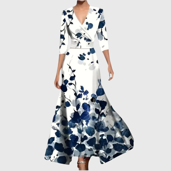 Elegant long-sleeve maxi dress in blue