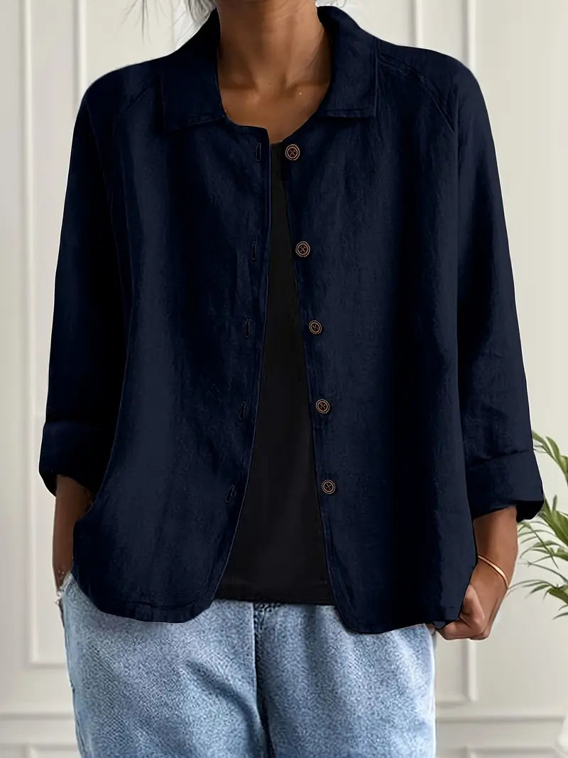 Cotton linen shirt cardigan in dark blue