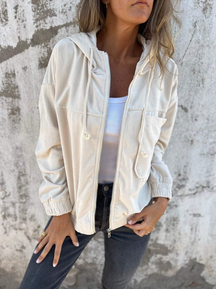 Women's casual zip-front hooded jacket in white
