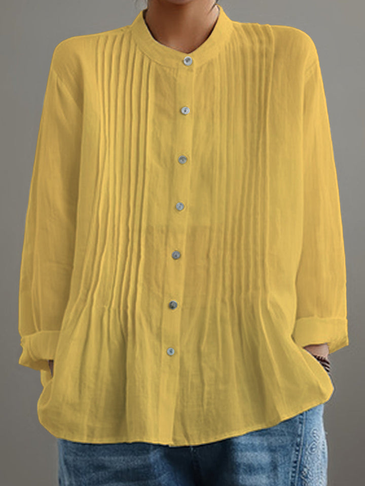 Cotton linen pleated shirt in yellow