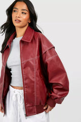 Women's Oversized Burgundy Bomber Jacket