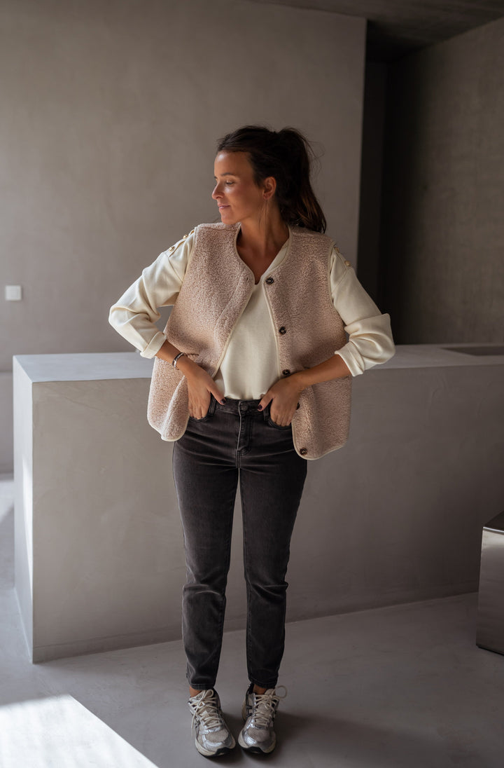 Women's Button Front Sweater Vest with Pockets - side