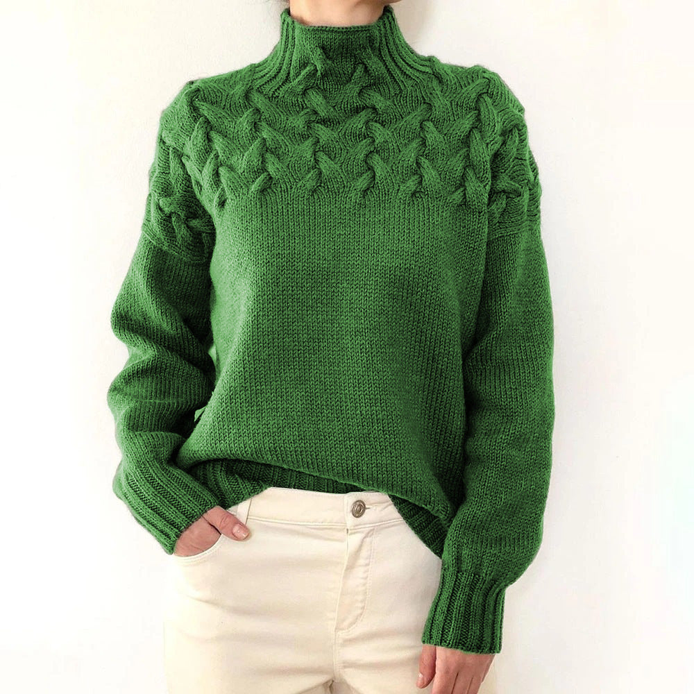 Women's green fine knit turtleneck sweater