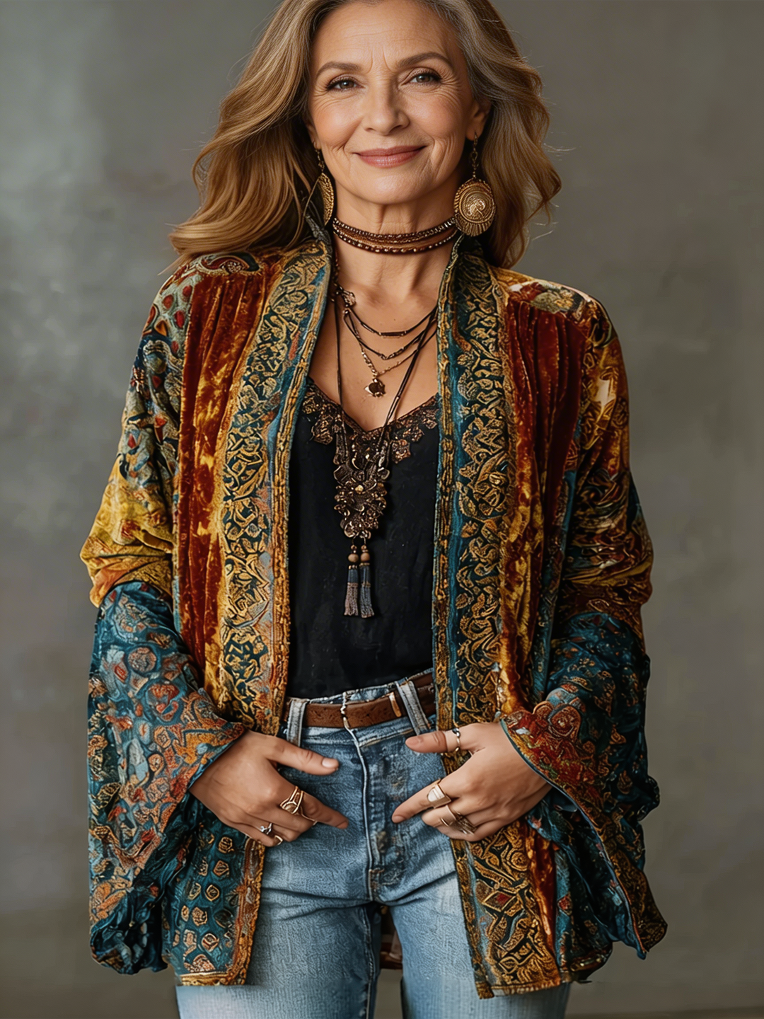 Women's boho kimono jacket in burgundy red