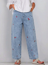 Women's Cotton Denim Pants with Patch Pockets