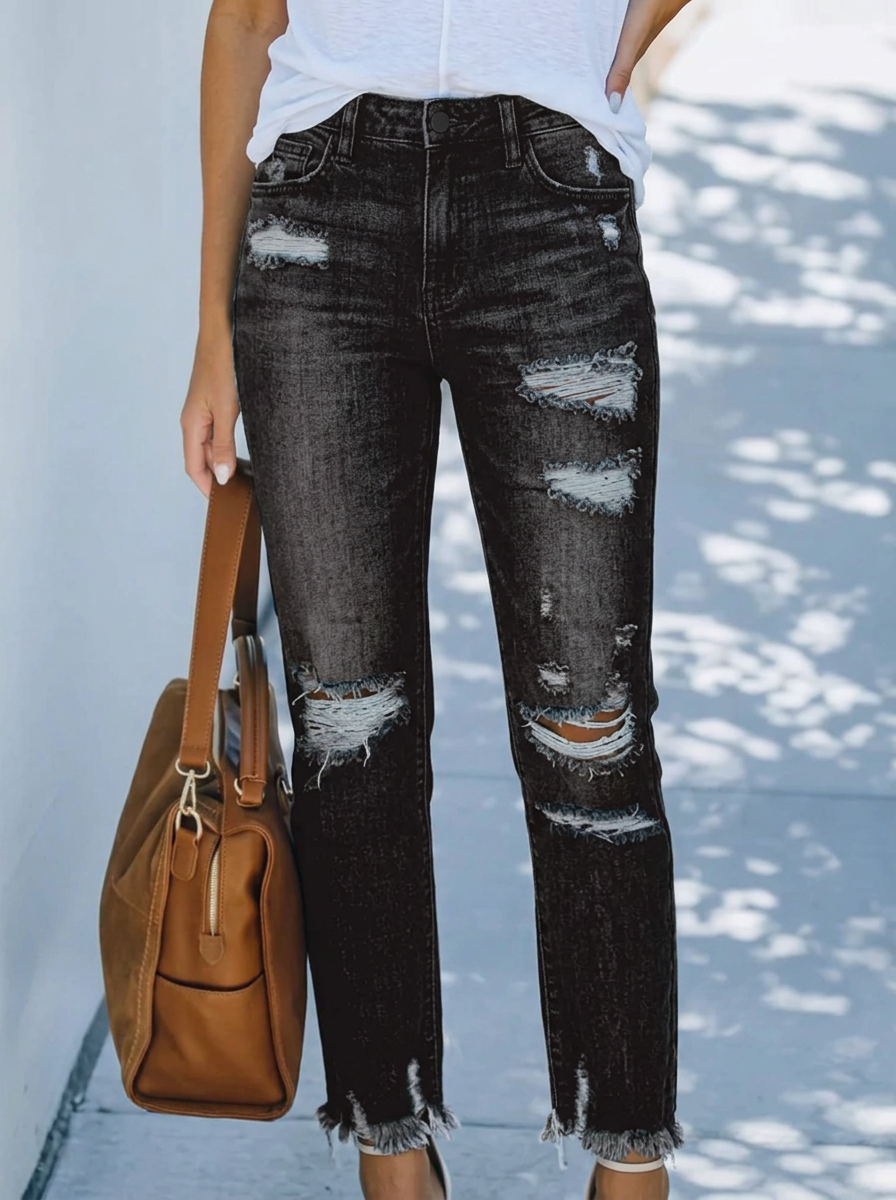 Women's retro straight leg cropped jeans grey