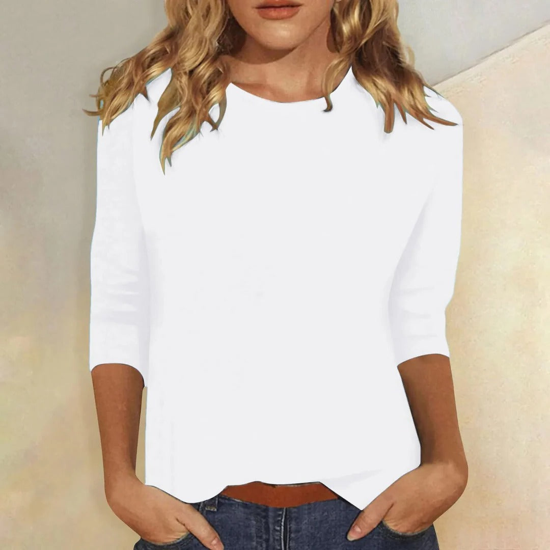 Crew Neck 3/4 Sleeve Top - White