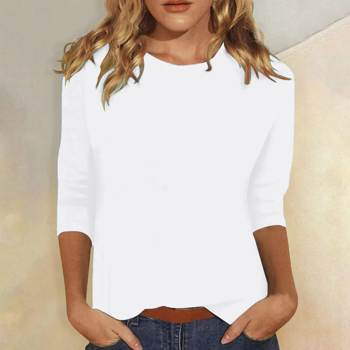 Crew Neck 3/4 Sleeve Top - White
