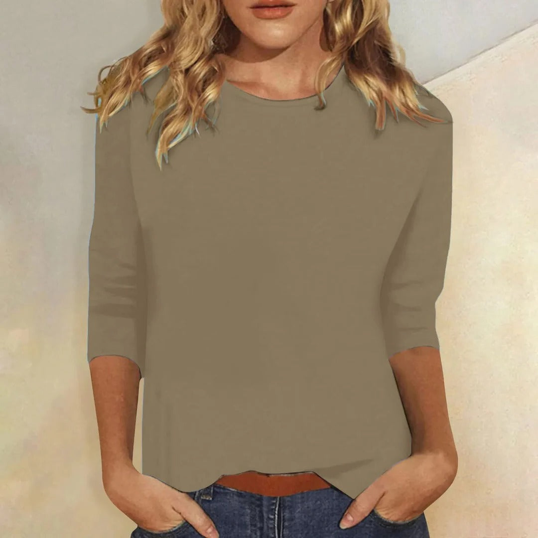 Crew Neck 3/4 Sleeve Top - Khaki