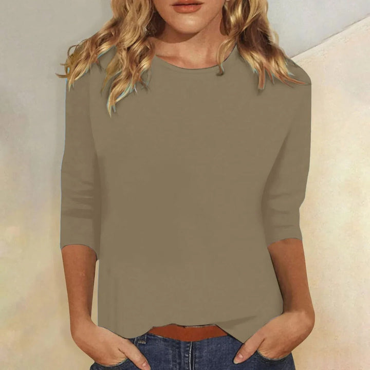 Crew Neck 3/4 Sleeve Top - Khaki