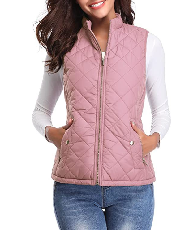 Zip-front lined puffer vest pink