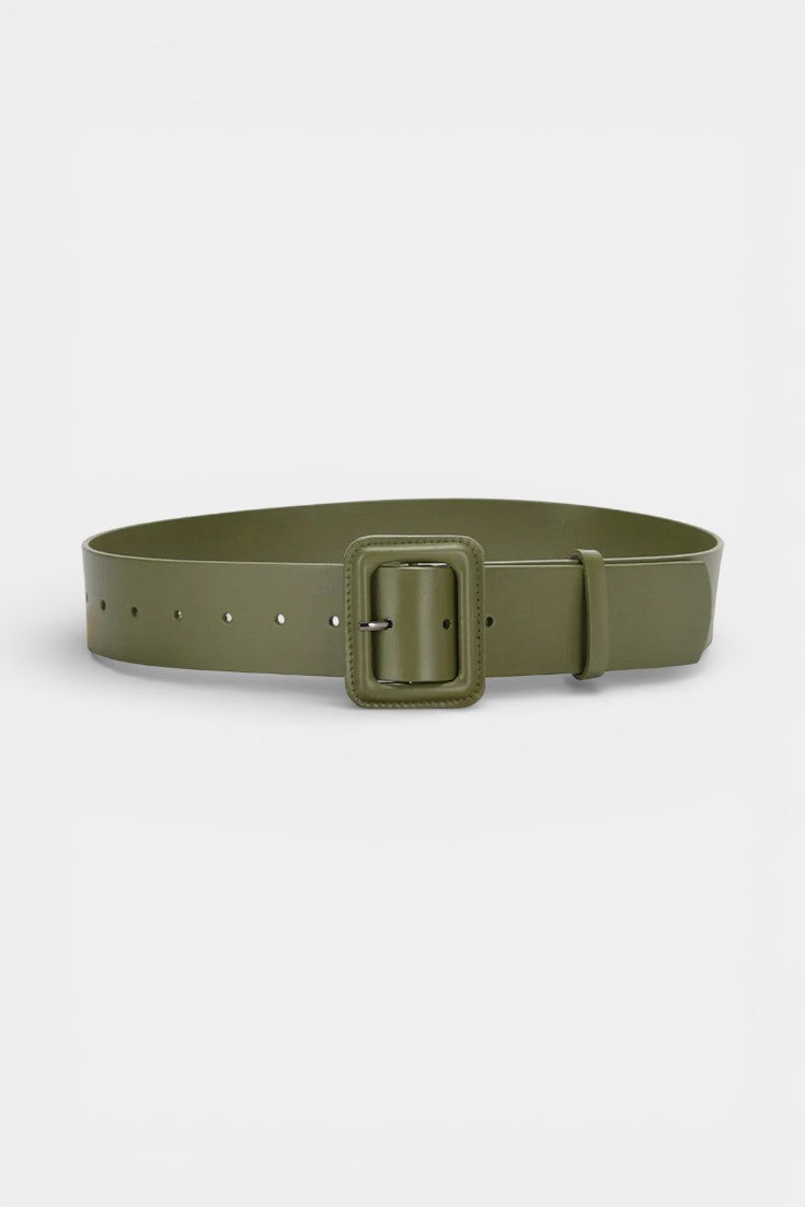 Women's square buckle belt in green