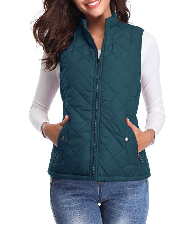 Zip-front lined puffer vest ocean blue